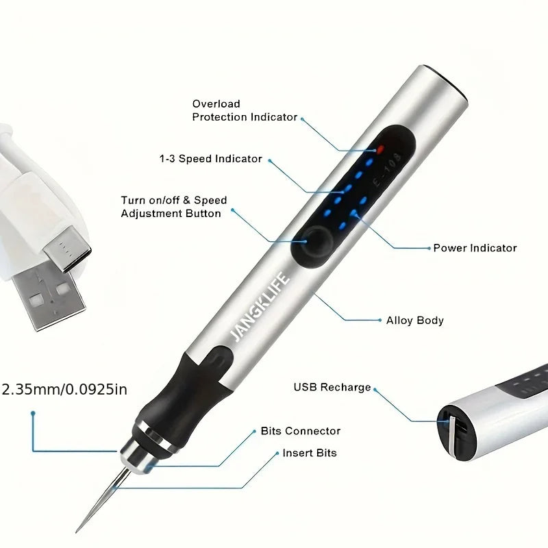 Cordless Electric Engraving Pen – 15,000 RPM for Wood & Glass