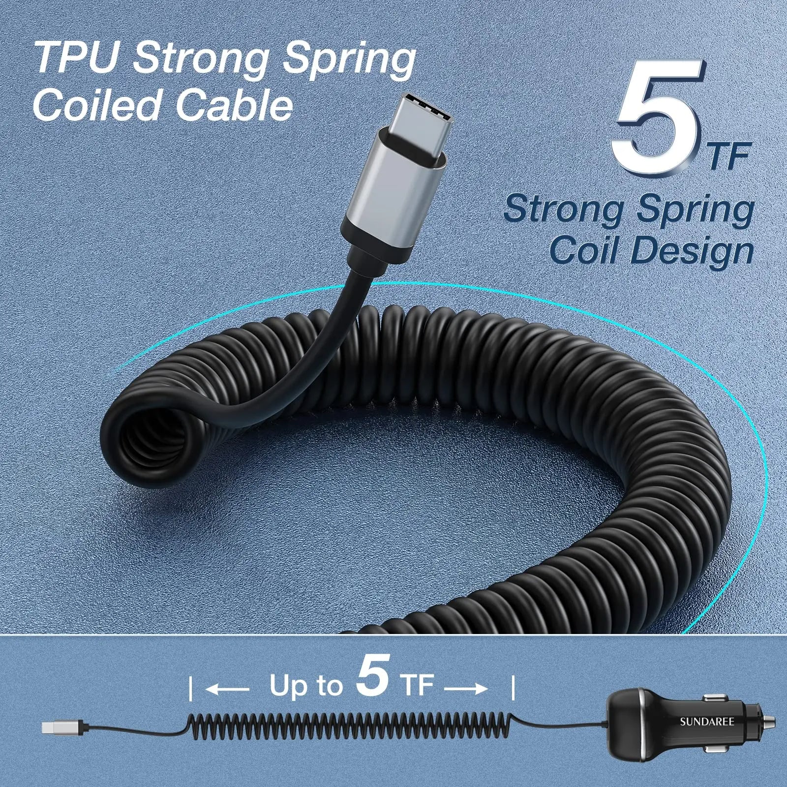 Fast USB-C Car Charger with 51W Power, 3 Ports and QC 3.0 Technology for Multiple Devices Charging