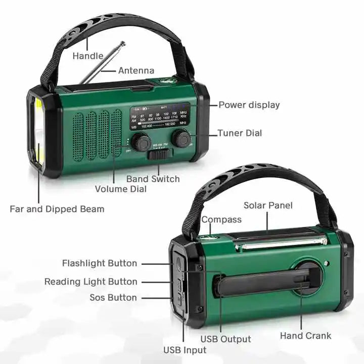 Emergency Radio Kit | Solar Hand Crank Power Bank With NOAA Weather Alert