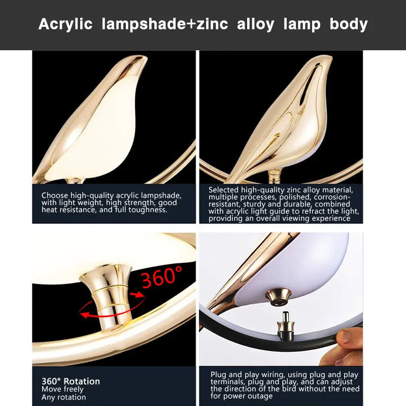 Black Nordic Magpie Bird LED Pendant Lamp – Stylish Indoor Chandelier for Kitchen and Bedroom Lighting