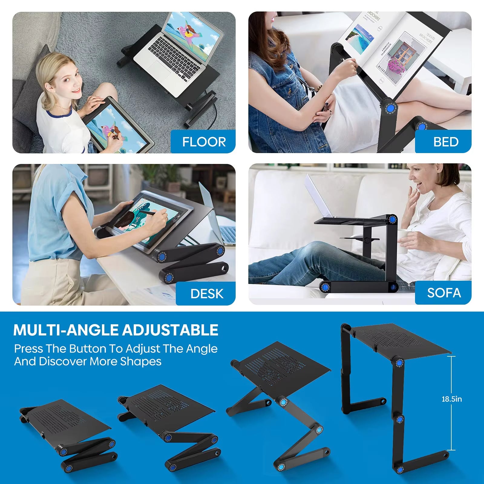 360 Ergonomic Laptop Stand For Desk With Detachable Mouse Plate