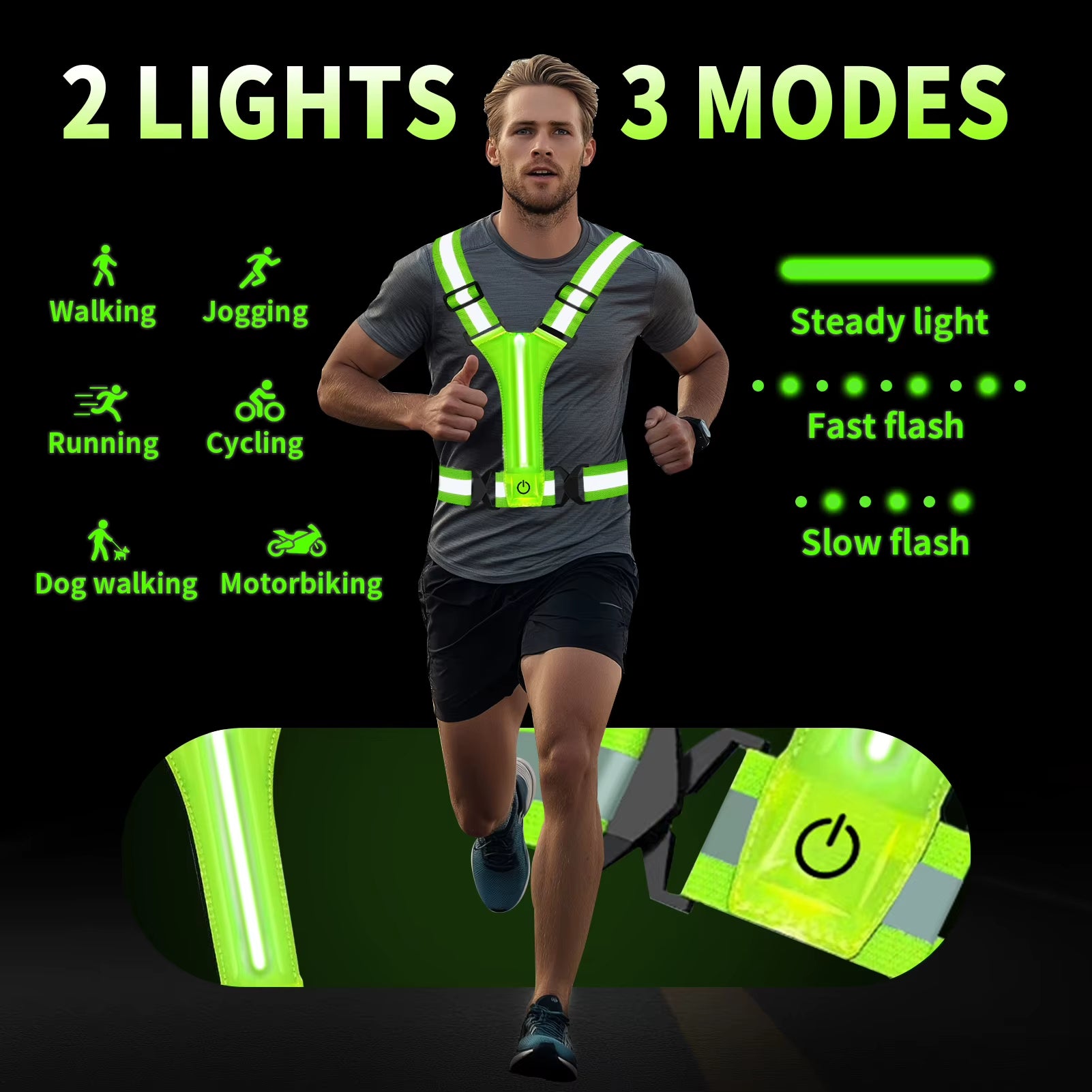 Reflective Running Vest Gear - Rechargeable & High Visibility for Cycling Walking