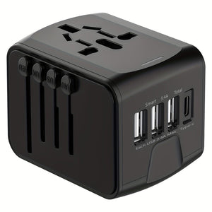 Universal Travel Adapter with 4 USB Ports and Type-C – Global Compatibility, Fast Charging Safety Features