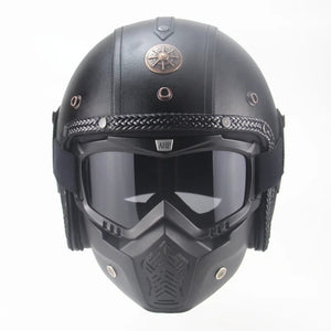 Retro Vintage Motorcycle Helmet Open Face With Goggle Mask