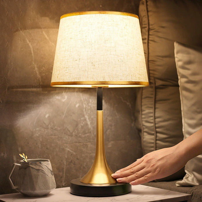 Fabric and Metal Cylinder Touch Table Lamp – Contemporary Dimmable Bedside Lighting