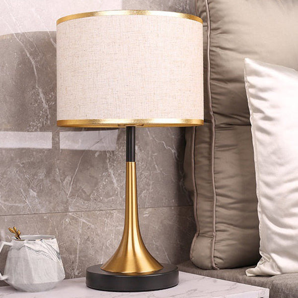 Fabric and Metal Cylinder Touch Table Lamp – Contemporary Dimmable Bedside Lighting