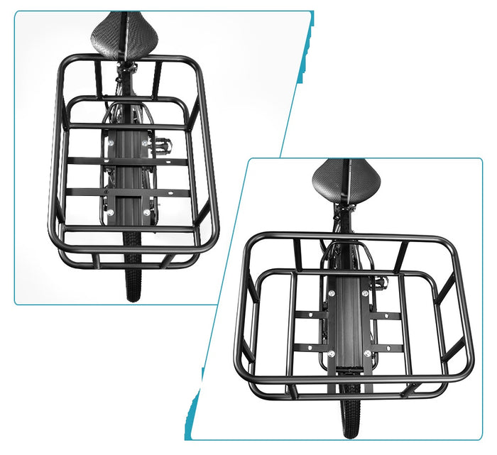 Heavy-Duty Rear Bike Basket with Rack – Large Metal Bicycle Carrier for Groceries, Commutes, and Electric Bike Storage