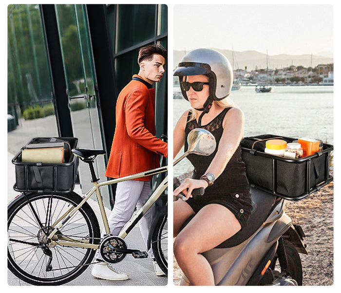 Heavy-Duty Rear Bike Basket with Rack – Large Metal Bicycle Carrier for Groceries, Commutes, and Electric Bike Storage