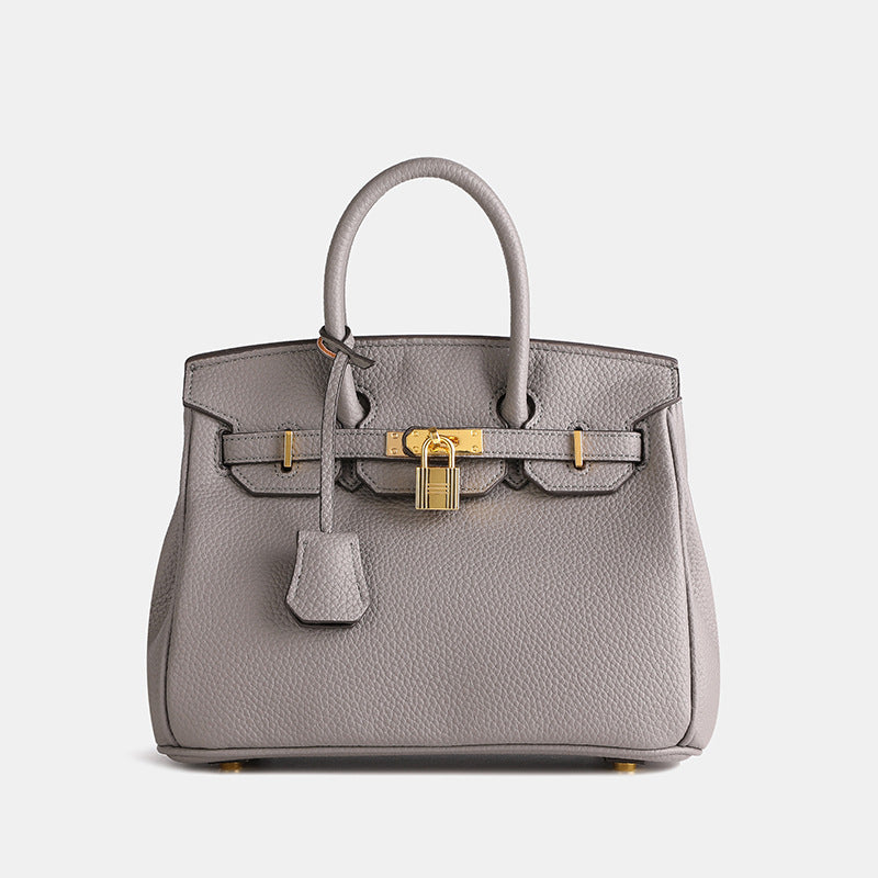 Women’s Structured Handbag – Elegant Classic Tote with Gold Lock
