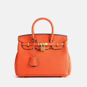 Women’s Structured Handbag – Elegant Classic Tote with Gold Lock