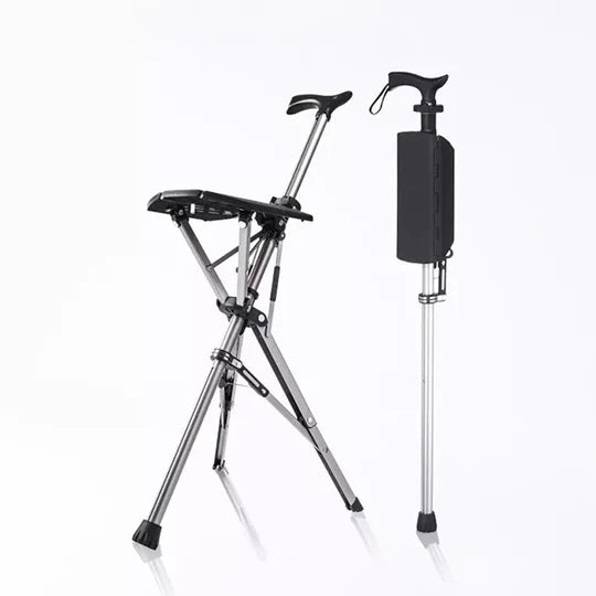 2-in-1 Folding Cane Chair – Lightweight Aluminum Walking Stick with Built-In Seat for Seniors & Outdoor Use