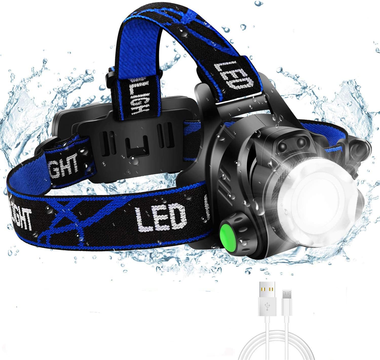 Powerful Waterproof LED Headlamp with Zoom & Rechargeable Battery – Outdoor Adventure Light