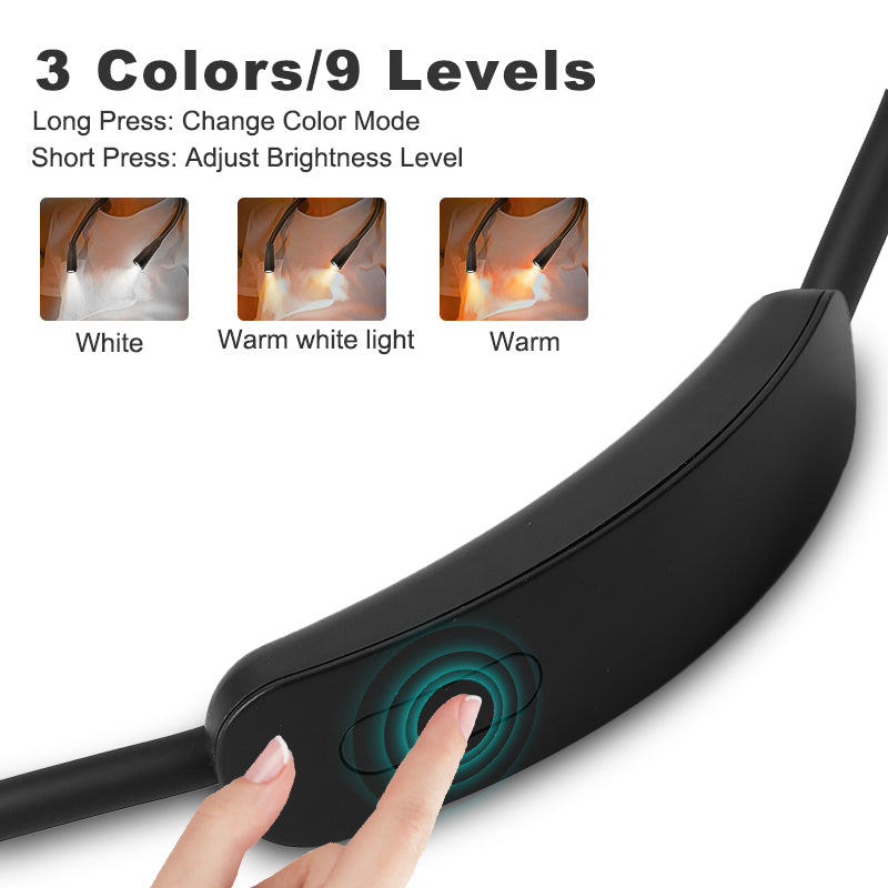 USB Rechargeable LED Neck Lamp with 3 Light Colors and Dimmable Brightness – Flexible, Lightweight Design for Reading and Outdoor Tasks
