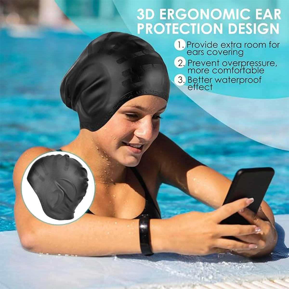HydroFit – Silicone Swim Cap with Ear Protection