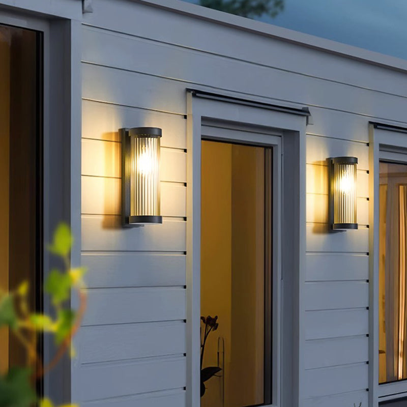 Cylindrical Metal and Glass Solar Powered Wall Lamp