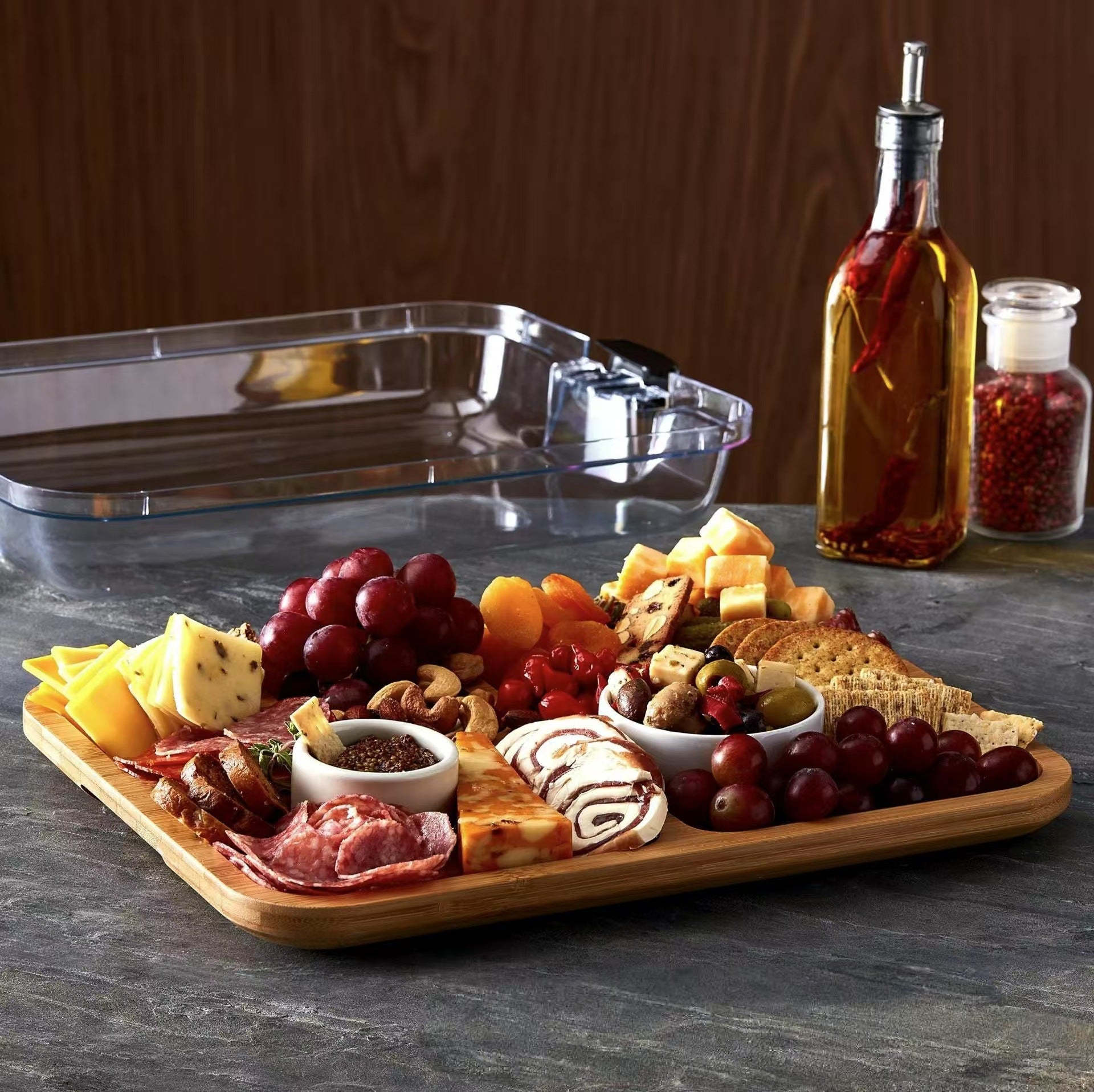 Charcuterie Board Bamboo Serving Tray Locking Lid