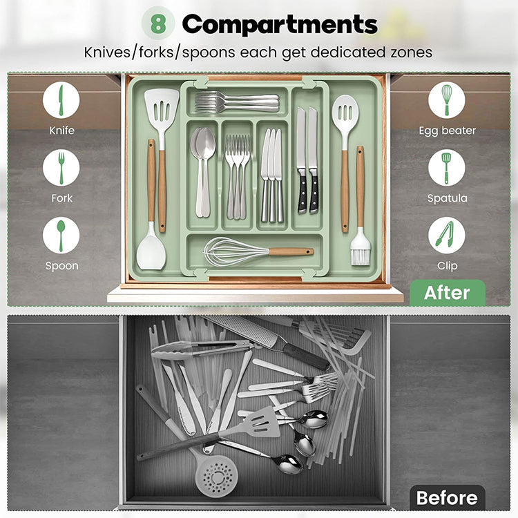 Extra Large Expandable Silverware Organizer BPA Free Cutlery