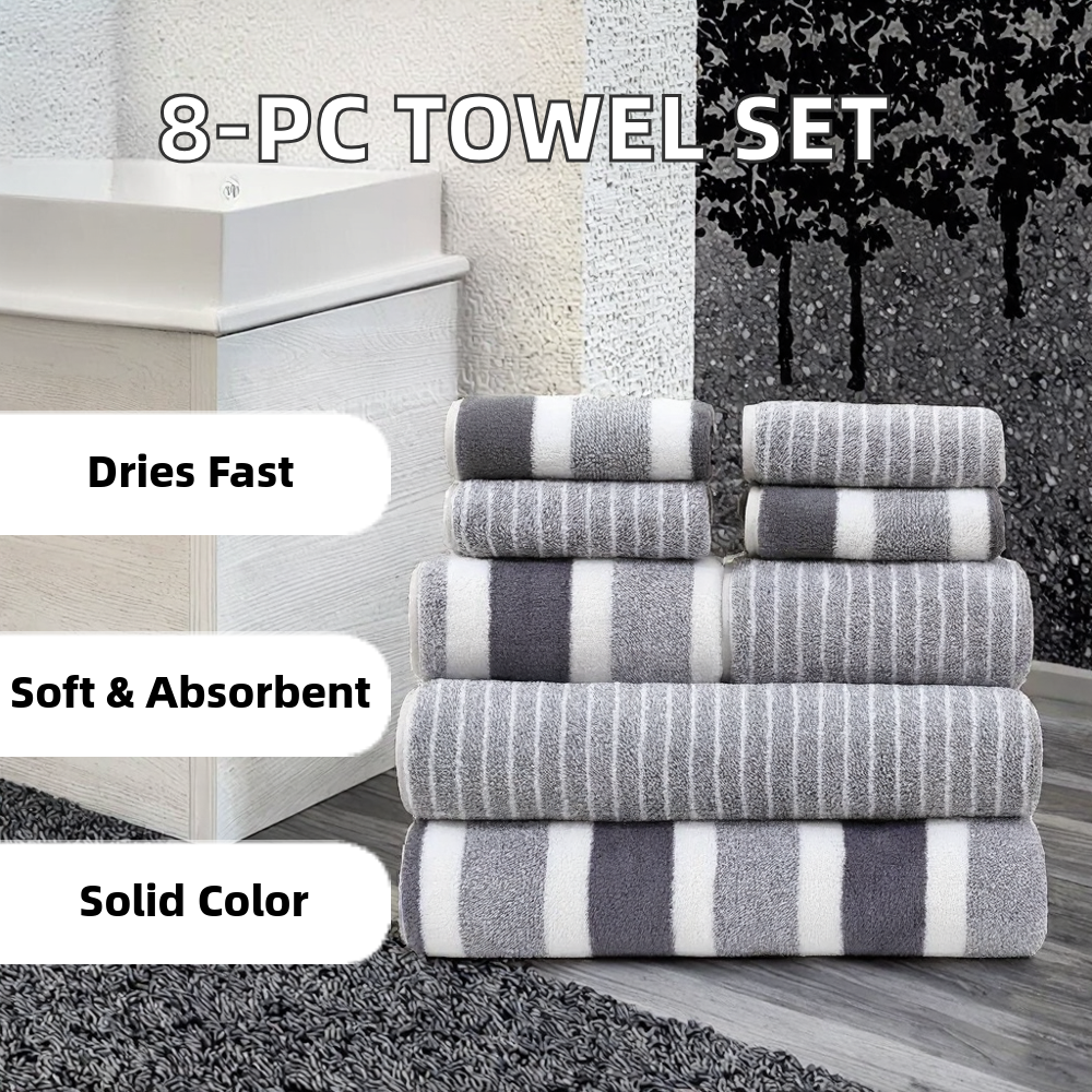 VeluSoft – Luxe 8-Piece Bath Towel Set of Soft Coral Fleece for Ultimate Comfort