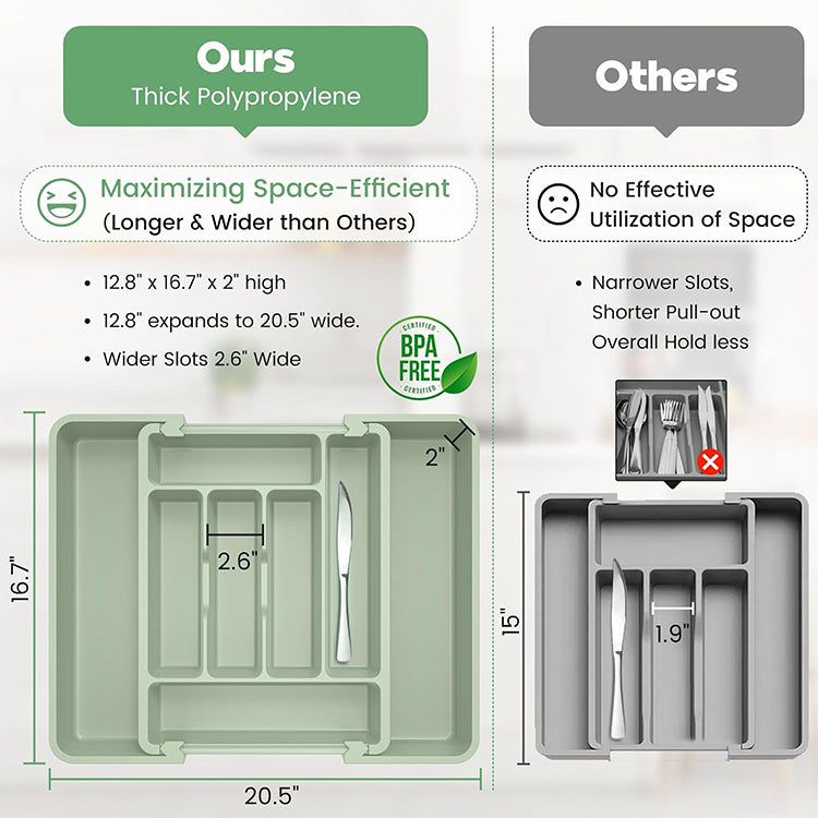 Extra Large Expandable Silverware Organizer BPA Free Cutlery