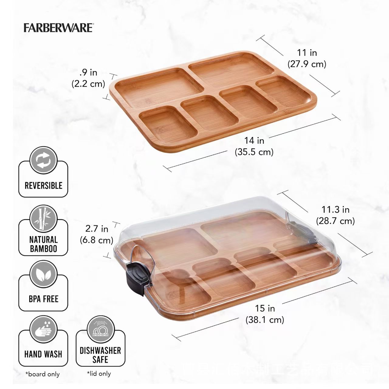 Charcuterie Board Bamboo Serving Tray Locking Lid