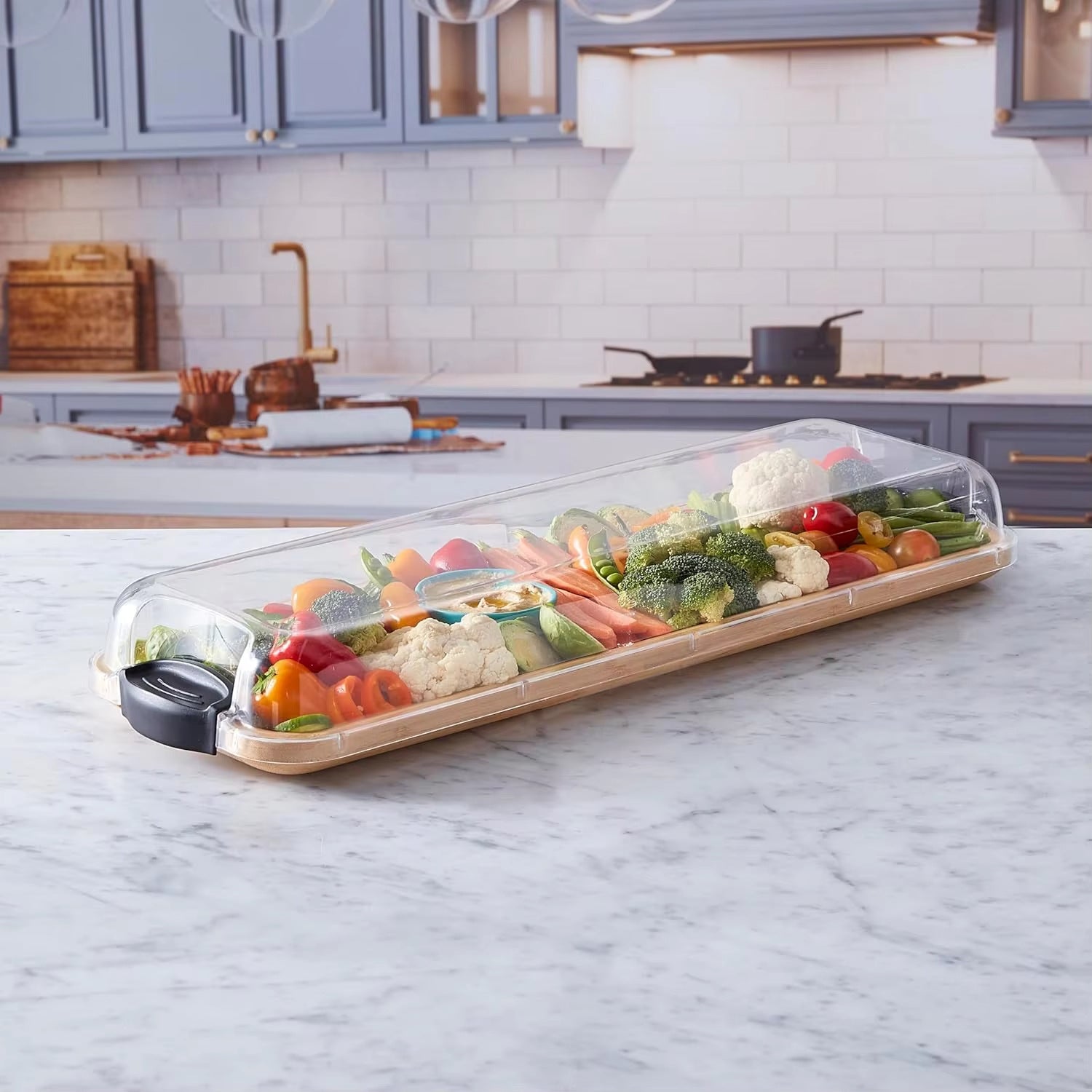 Charcuterie Board Bamboo Serving Tray Locking Lid