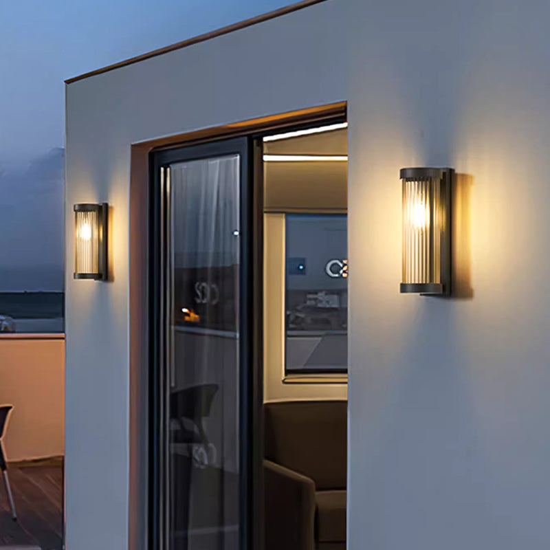Cylindrical Metal and Glass Solar Powered Wall Lamp