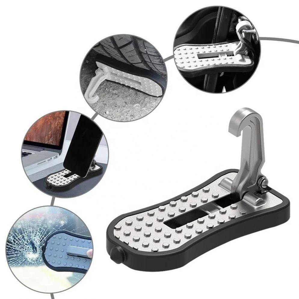 Car Multi-Functional Latch Door Step, with Window Breaker & Compact and Foldable Design
