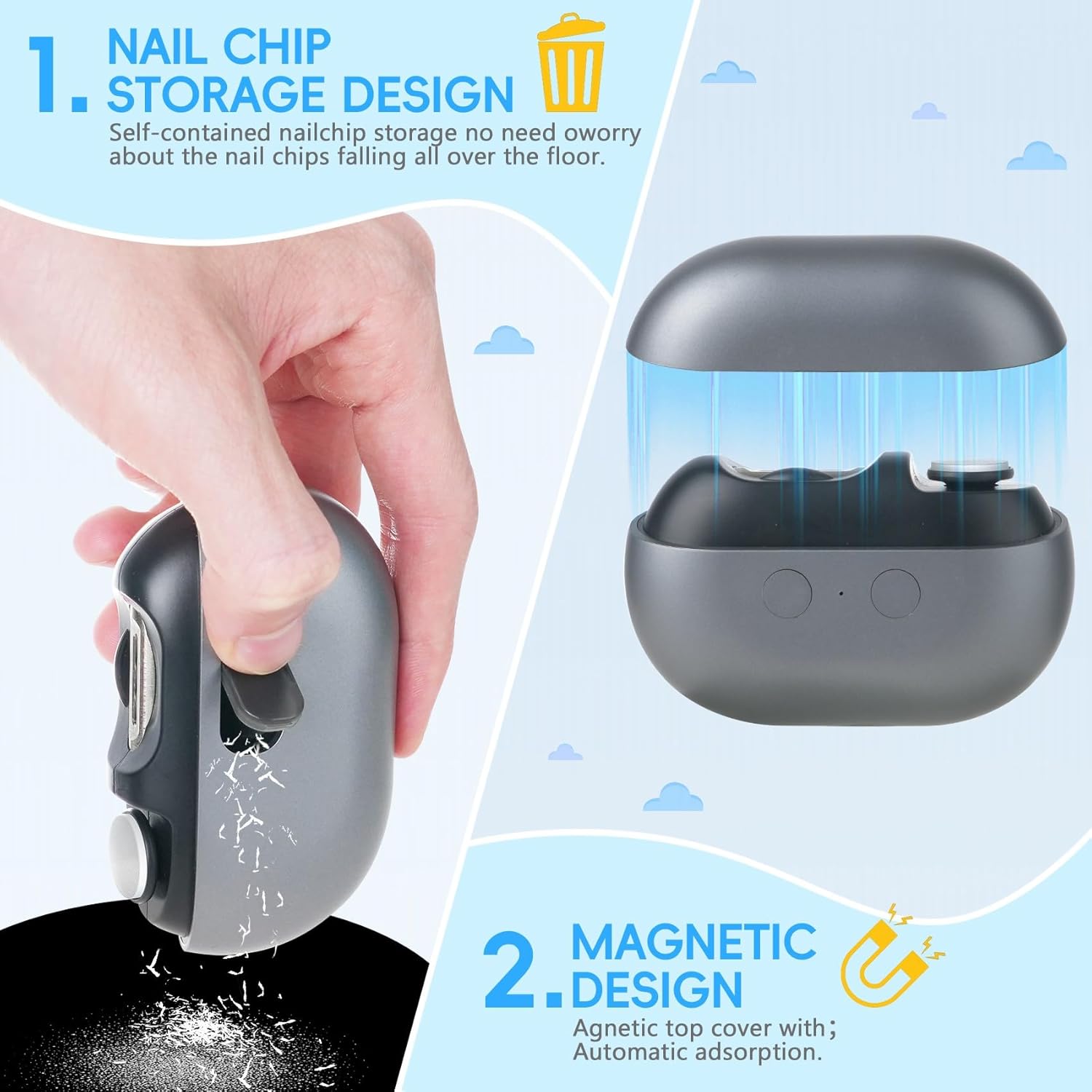 Nail Clipper Electric Smart Toenail Trimmer LED Light