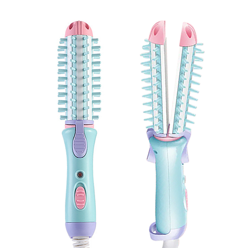 Mini Curling Iron Brush, Mini Hair Straightener Brush, Tourmaline Ceramic Travel Size Hair Curler