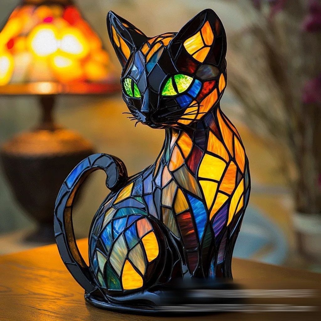 Artistic Stained Cat Table Lamp