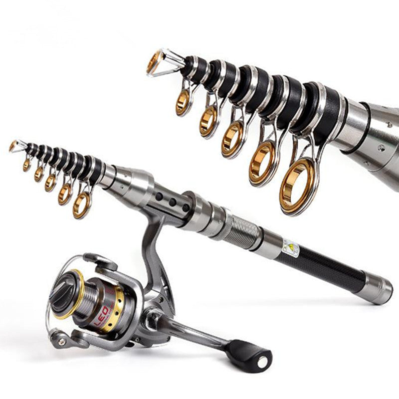 Carbon Fiber Telescopic Fishing Rod Pole Reel Combo Sea Saltwater Freshwater