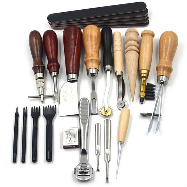 18pcs Ultimate Leather Working Craft Tool Kit, Hand Sewing Kit Leather Tools DIY