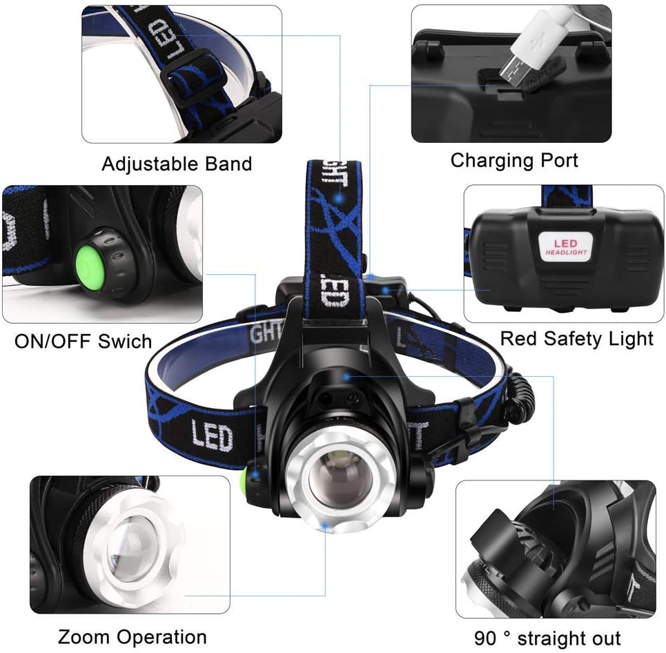 Powerful Waterproof LED Headlamp with Zoom & Rechargeable Battery – Outdoor Adventure Light
