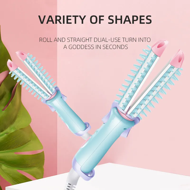 Mini Curling Iron Brush, Mini Hair Straightener Brush, Tourmaline Ceramic Travel Size Hair Curler