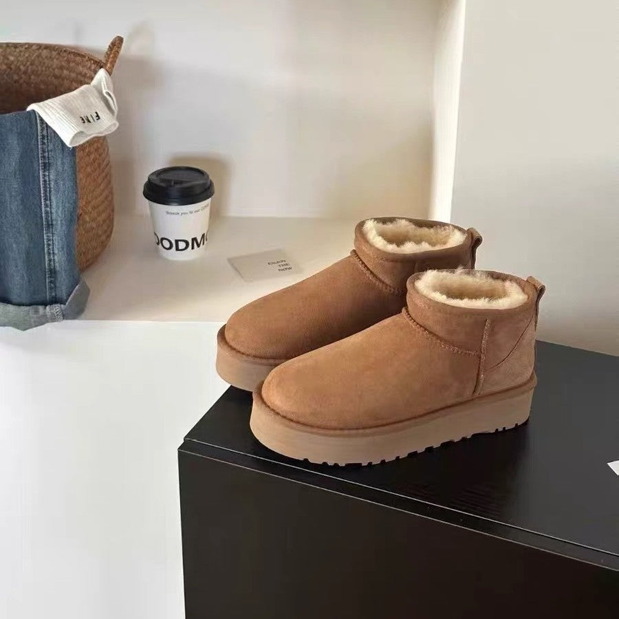 Brown Ultra Mini Boots for Women – Cozy Platform Ankle Booties with Fur Lining