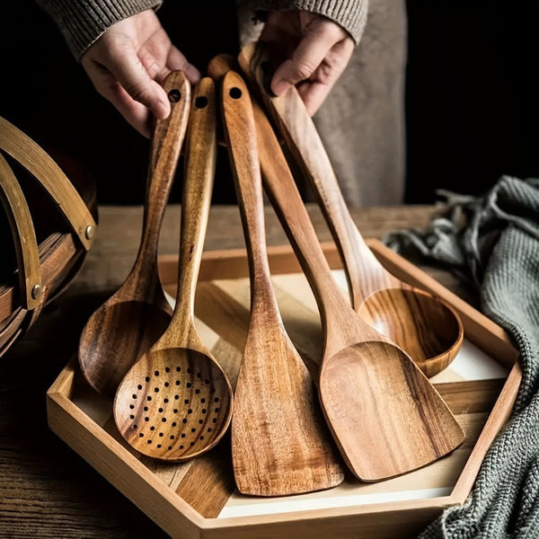 NordicChef – Luxe 5-Piece Wooden Kitchen Utensil Set for Stylish and Sustainable Cooking