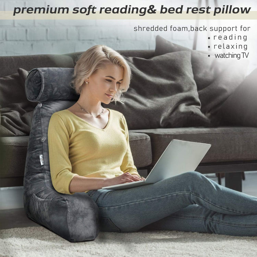 Supportive Reading Pillow with Arms – Plush Crystal Velvet Back Cushion for Bed, Sofa & Office Comfort