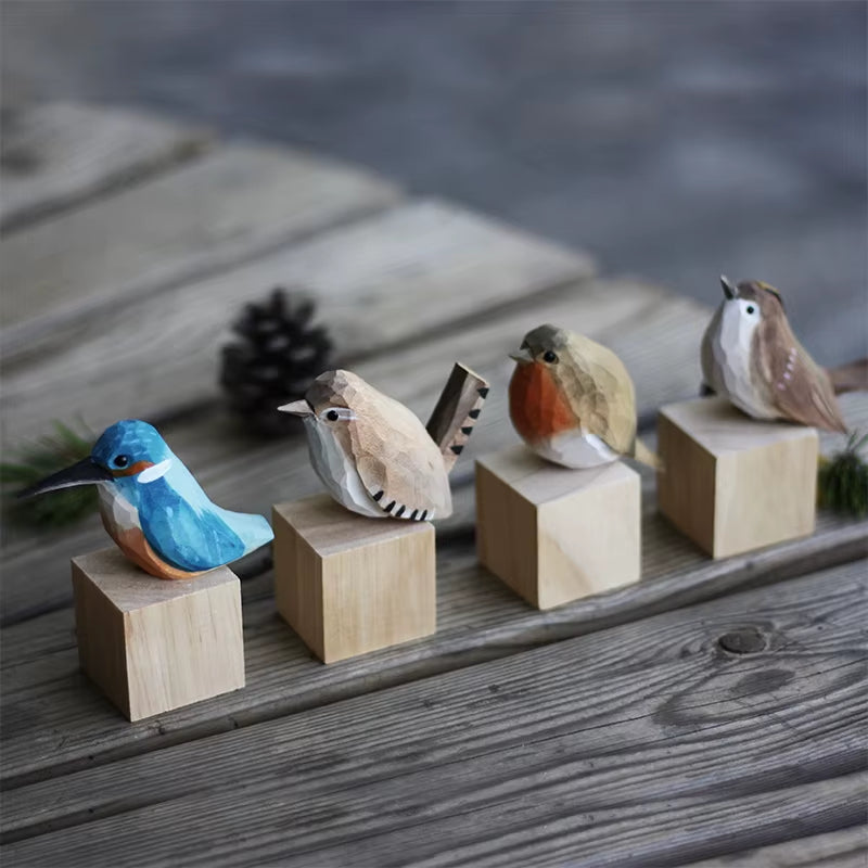 Scandinavian Bird Ornament | Hand-Carved Wooden Robin Design