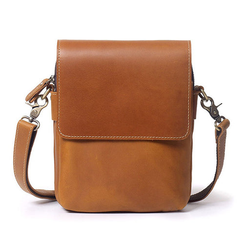 Men’s Crazy Horse Leather Crossbody Bag – Retro Cowhide Messenger Bag
