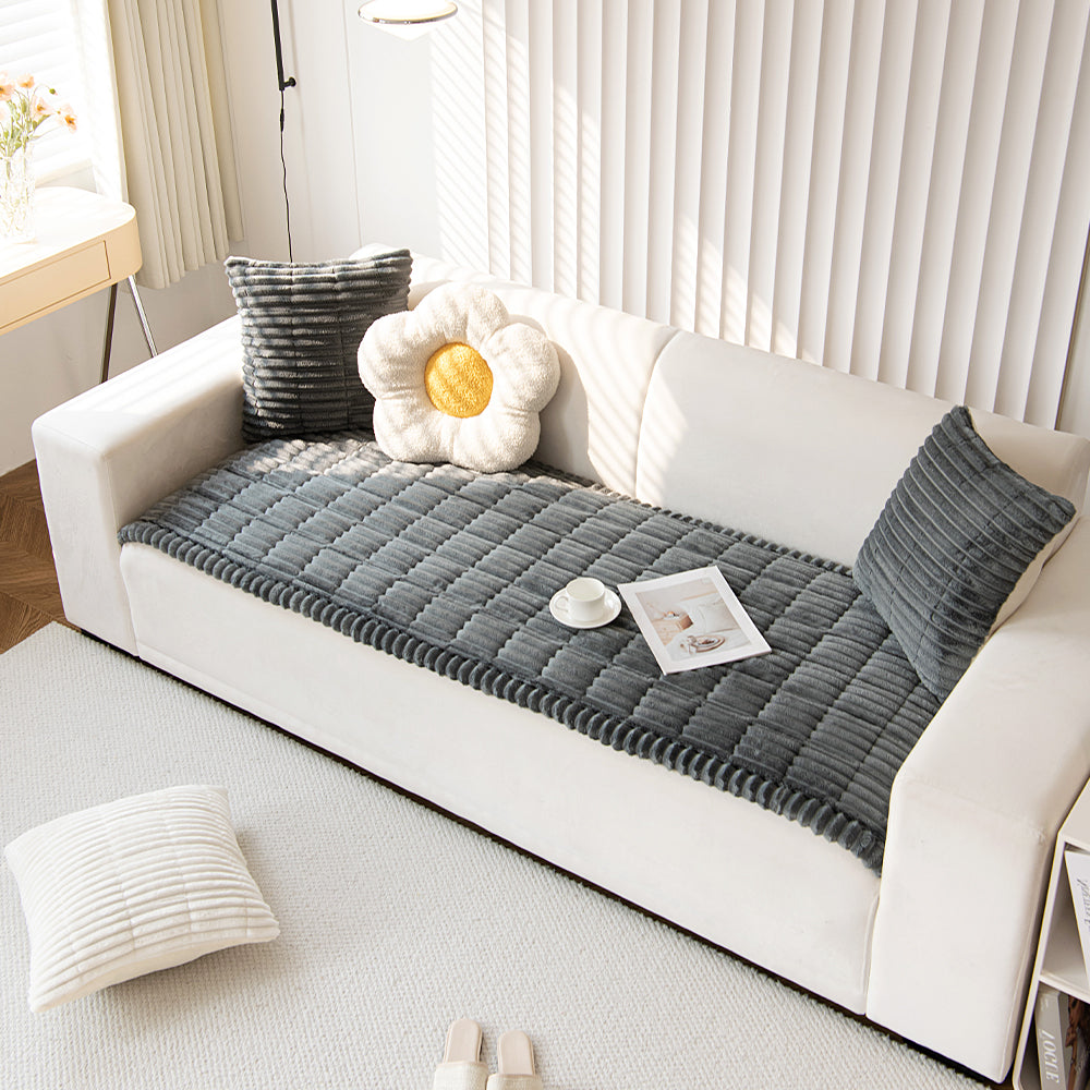 Plush Pleated Edges Sofa Cover