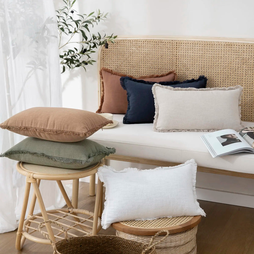 Boho Linen Fringe Pillow Cover | Soft Ramie Cotton Throw Cushion Case