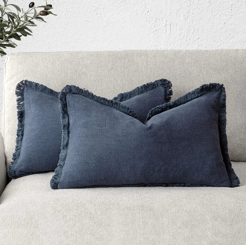 Boho Linen Fringe Pillow Cover | Soft Ramie Cotton Throw Cushion Case
