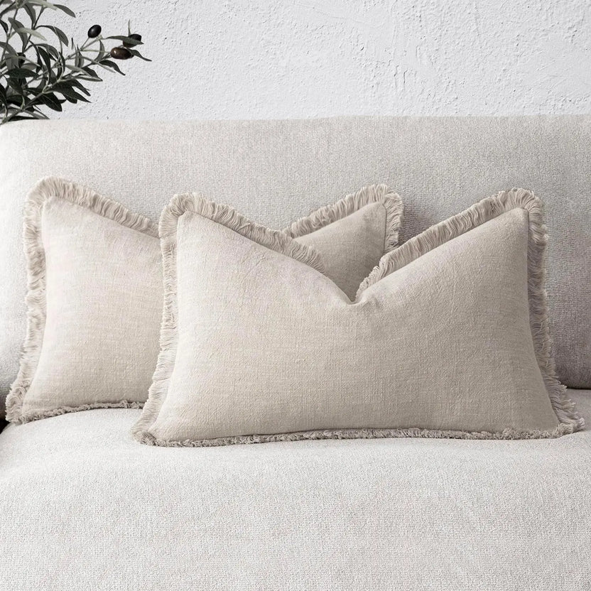 Boho Linen Fringe Pillow Cover | Soft Ramie Cotton Throw Cushion Case