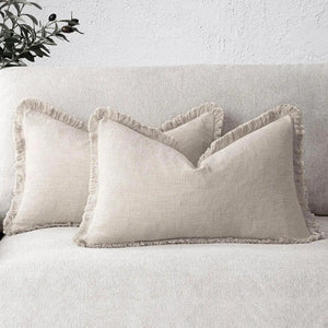 Boho Linen Fringe Pillow Cover | Soft Ramie Cotton Throw Cushion Case