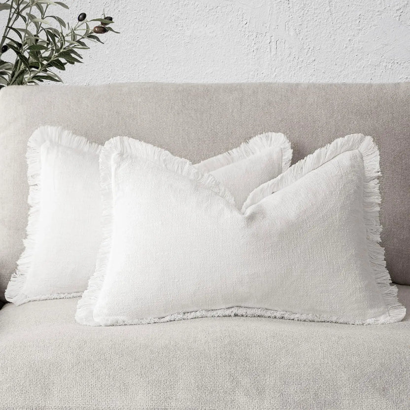 Boho Linen Fringe Pillow Cover | Soft Ramie Cotton Throw Cushion Case