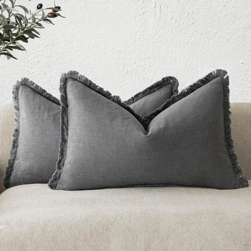Boho Linen Fringe Pillow Cover | Soft Ramie Cotton Throw Cushion Case