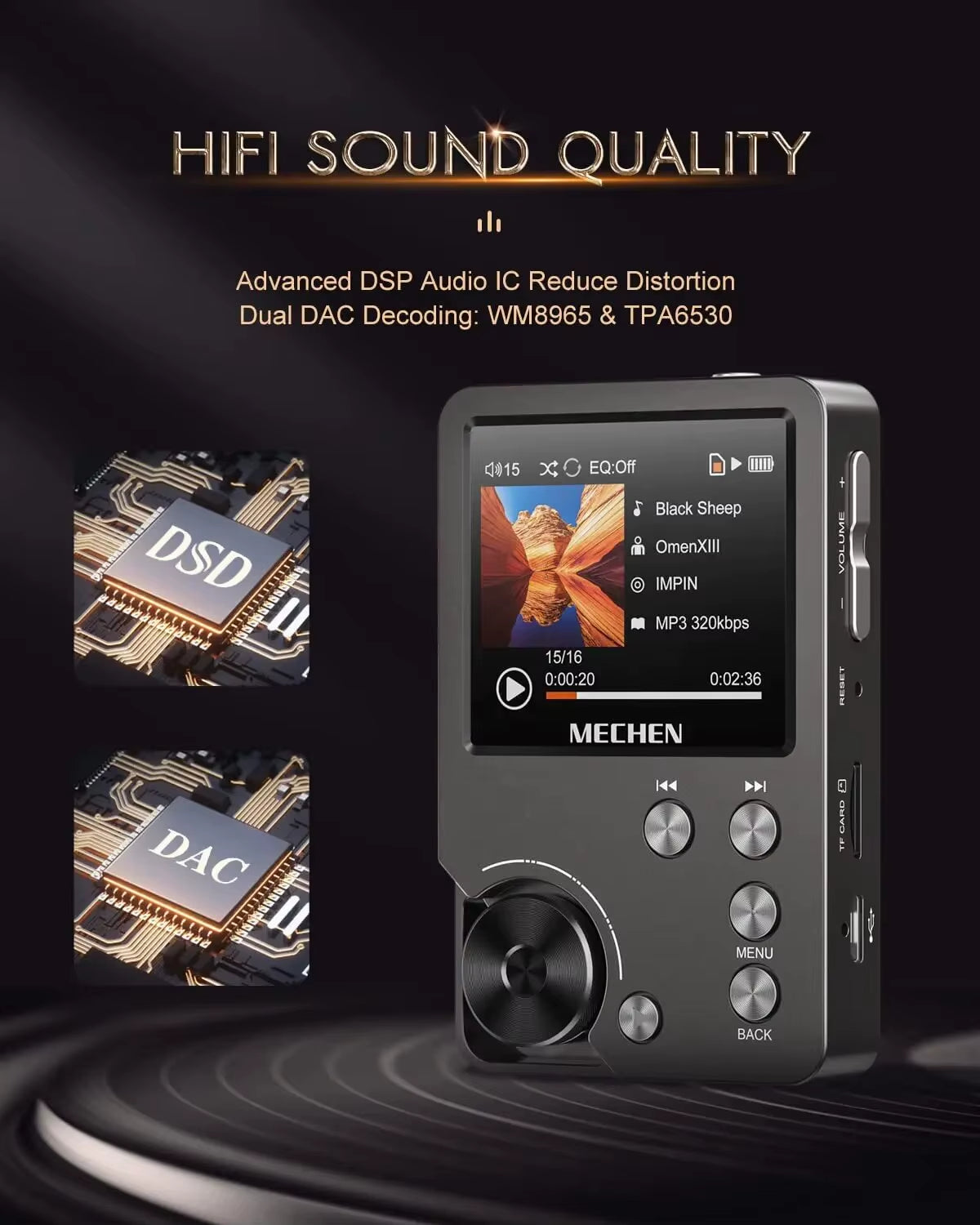 HiFi MP3 Player MECHEN-M30 – Premium Lossless Audio with 64GB Memory Card, Supports up to 256GB