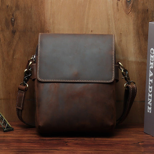 Men’s Crazy Horse Leather Crossbody Bag – Retro Cowhide Messenger Bag