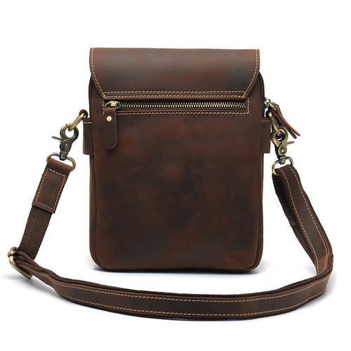 Men’s Crazy Horse Leather Crossbody Bag – Retro Cowhide Messenger Bag