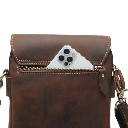 Men’s Crazy Horse Leather Crossbody Bag – Retro Cowhide Messenger Bag
